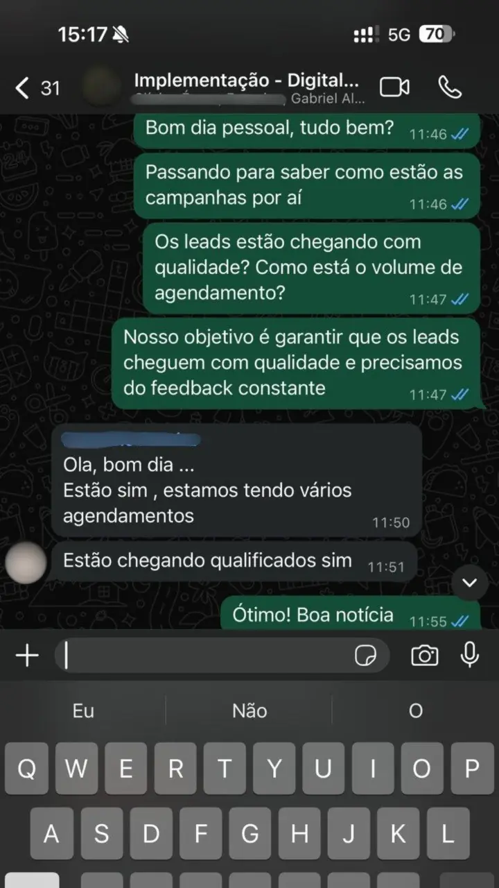 Depoimento de cliente da Vorx via WhatsApp