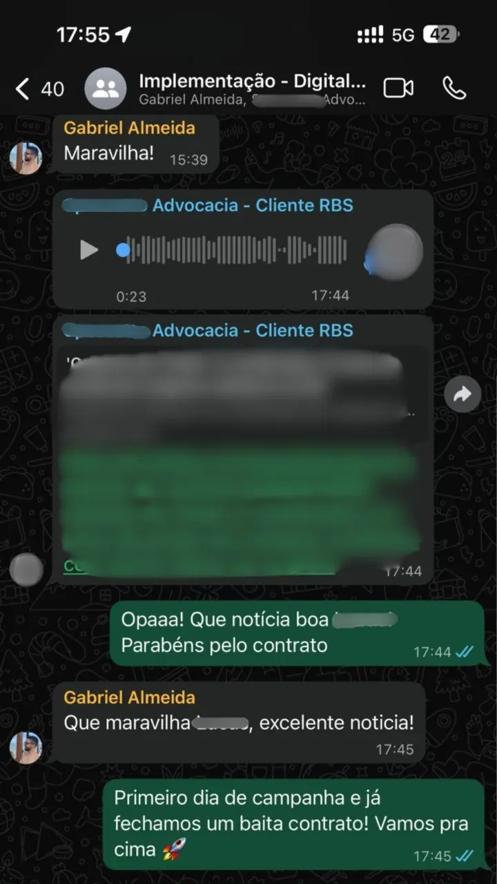 Depoimento de cliente da Vorx via WhatsApp