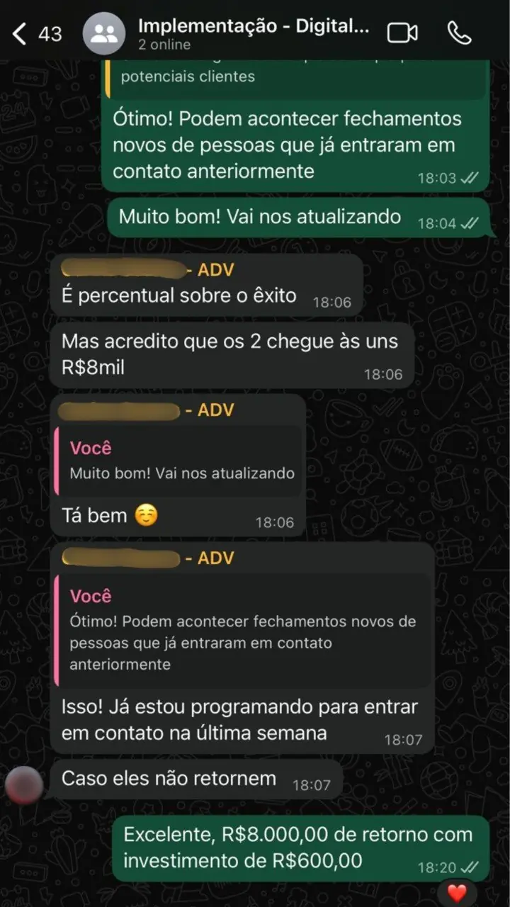 Depoimento de cliente da Vorx via WhatsApp