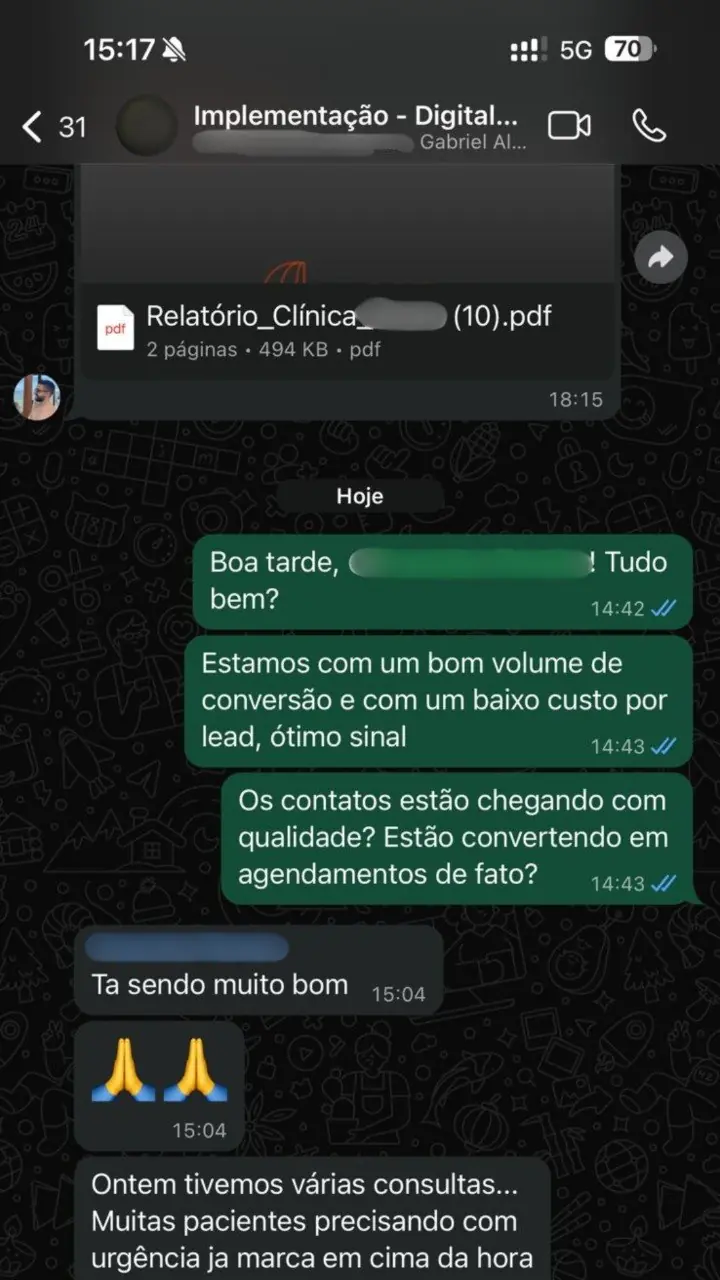 Depoimento de cliente da Vorx via WhatsApp