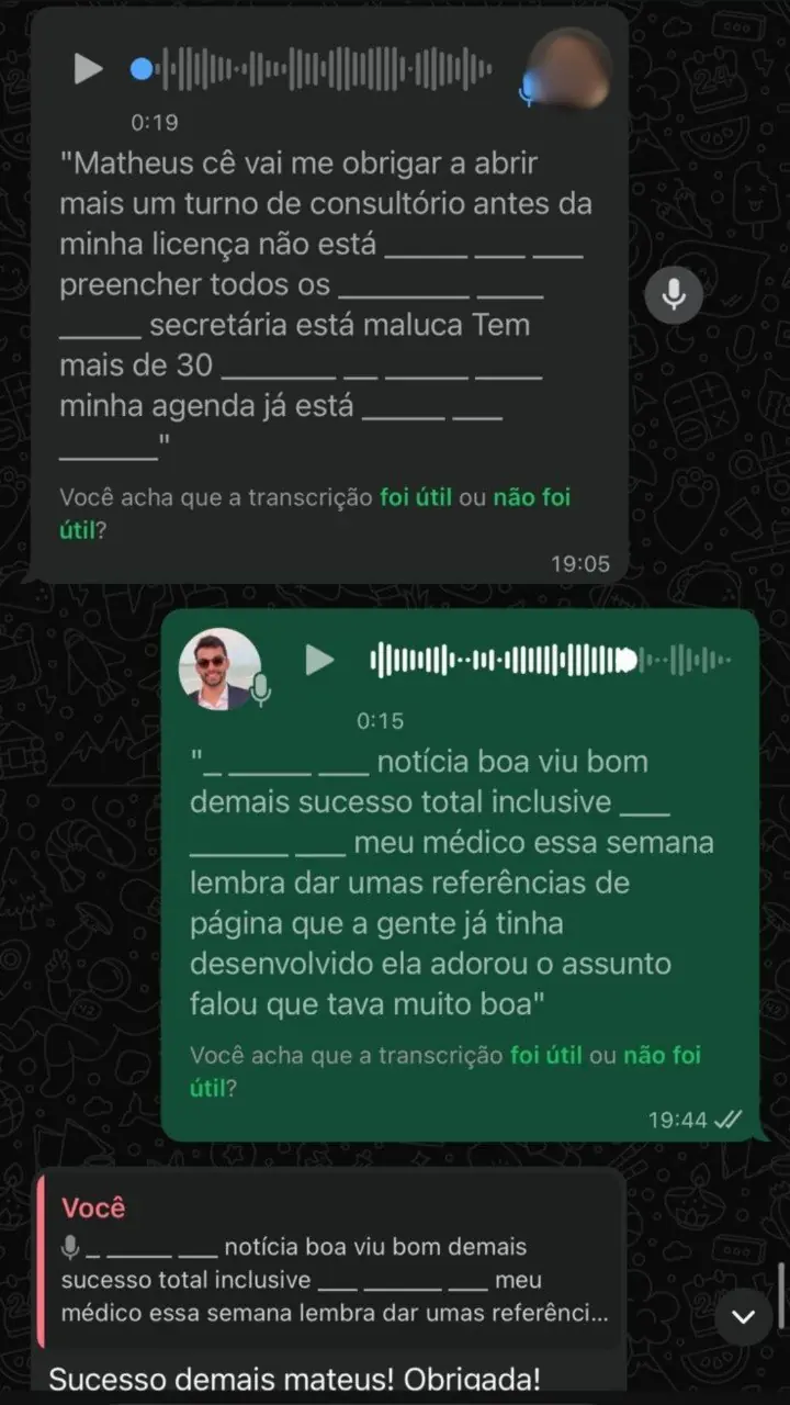 Depoimento de cliente da Vorx via WhatsApp