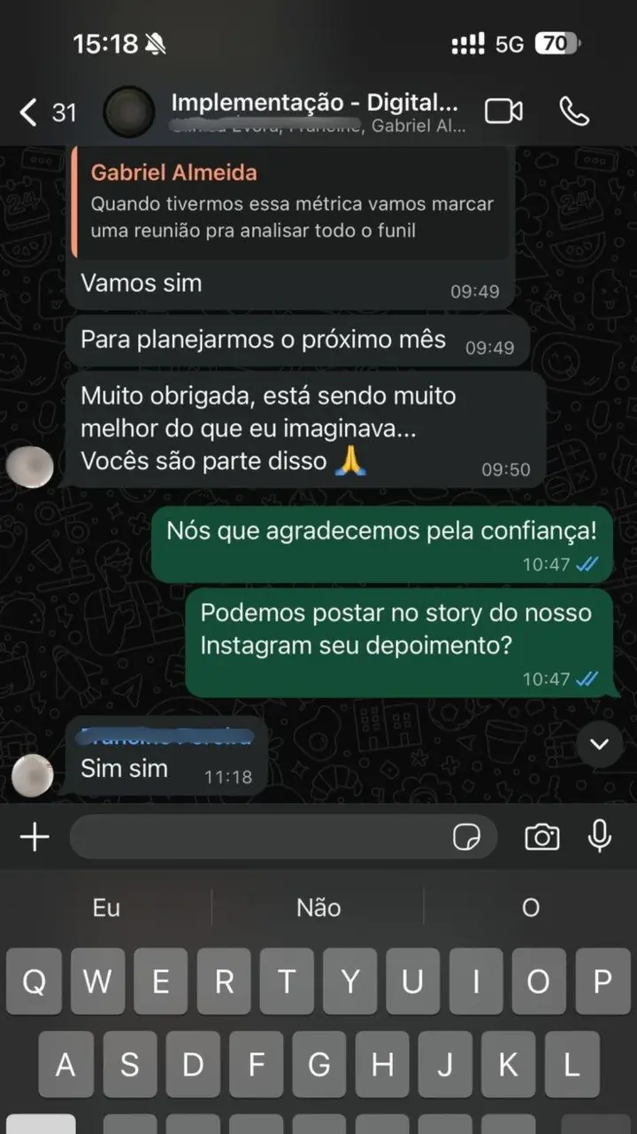 Depoimento de cliente da Vorx via WhatsApp