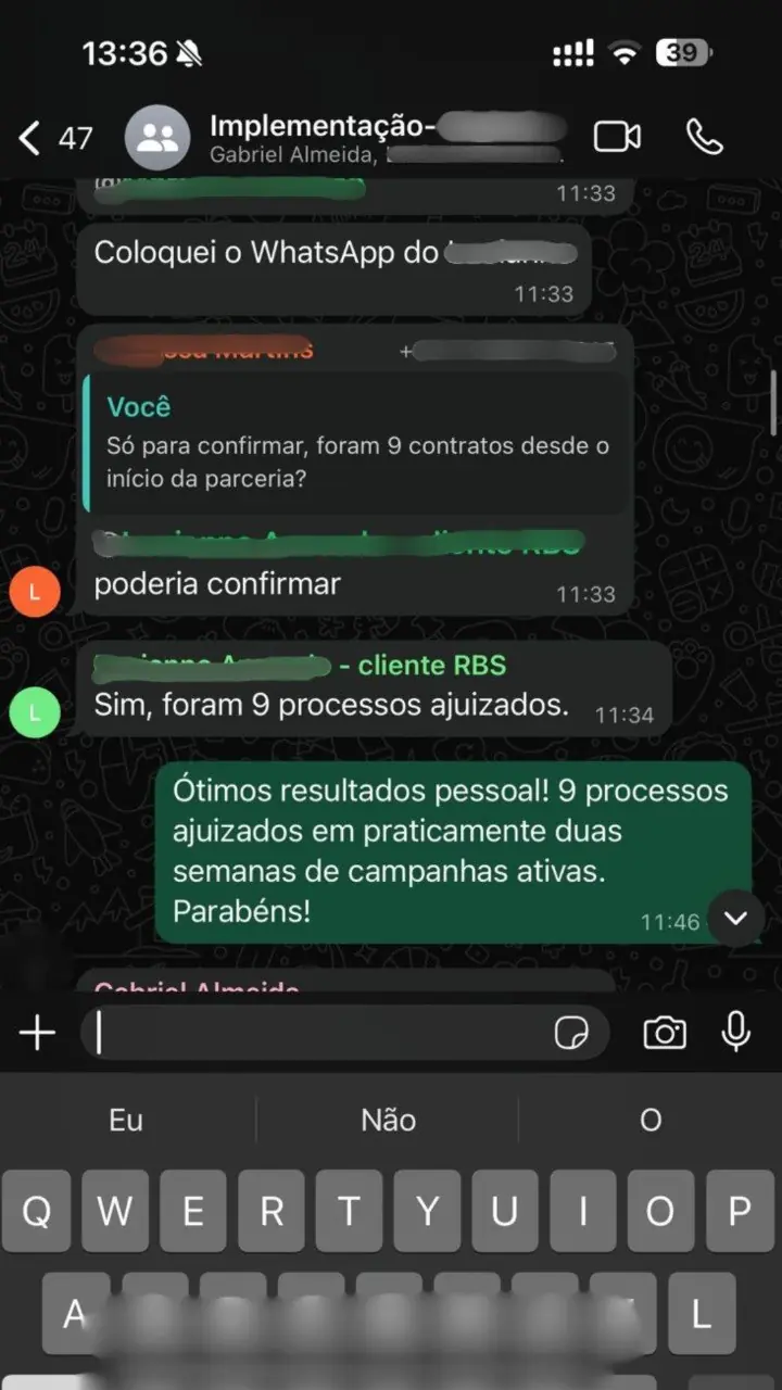 Depoimento de cliente da Vorx via WhatsApp