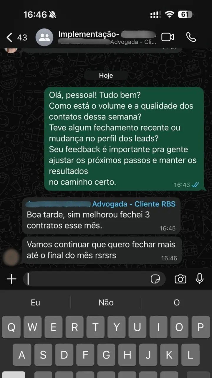 Depoimento de cliente da Vorx via WhatsApp